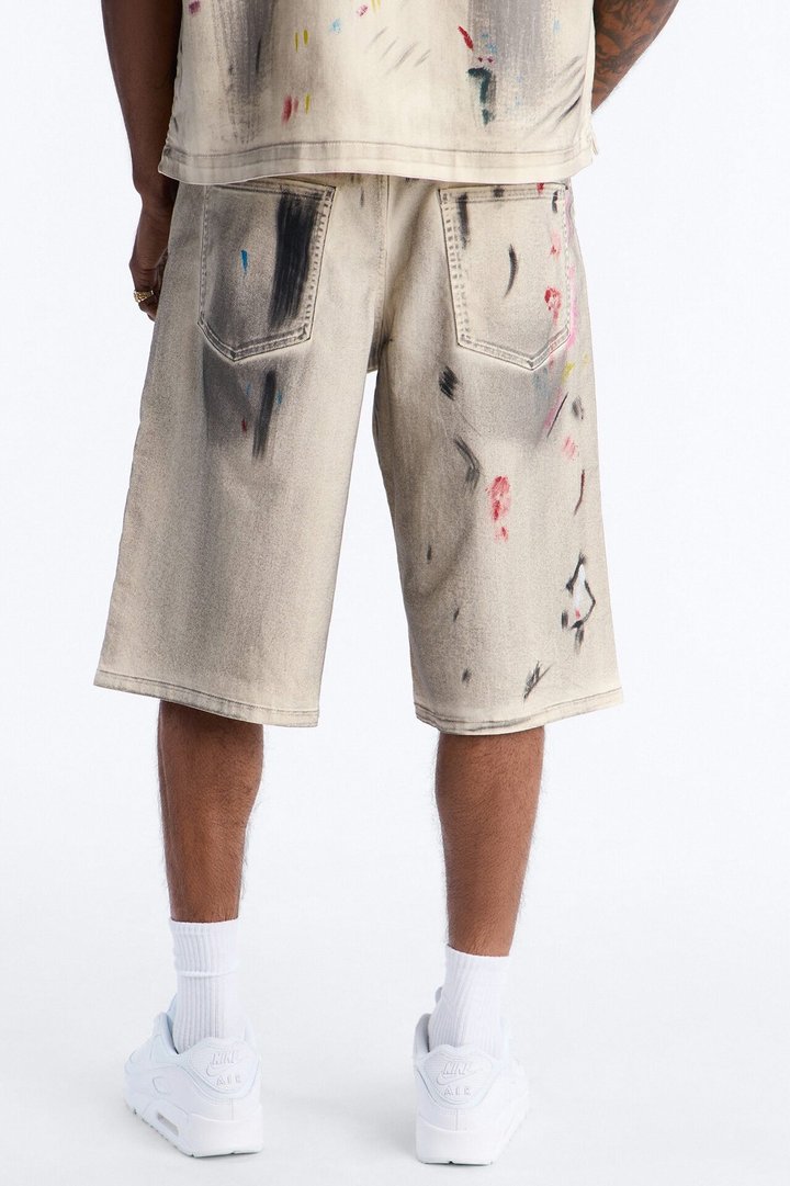Baggy Hope Street Splatter Denim Short - Cream