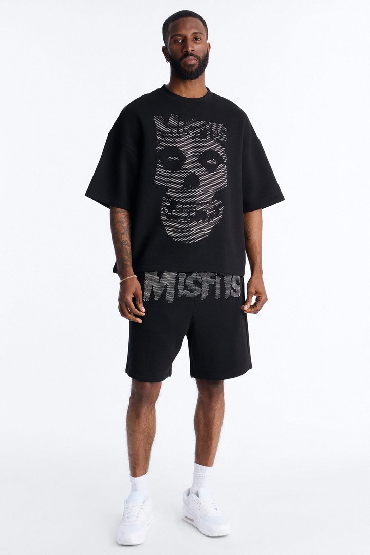 MIsfits Rhinestone Oversized Fleece Tee - Black