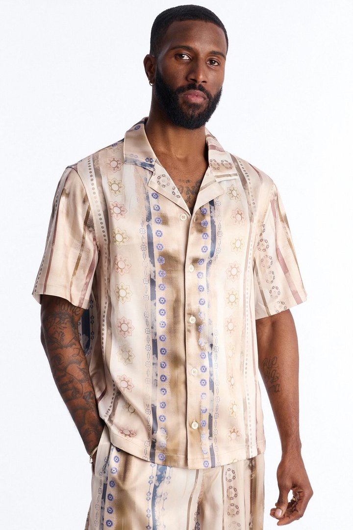 Rosewood Cuban Collar Button Up Shirt - Brown