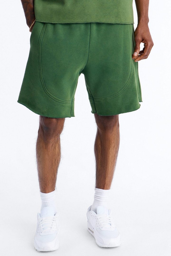 Washed Raw Edge Baggy Sweatshort - Green