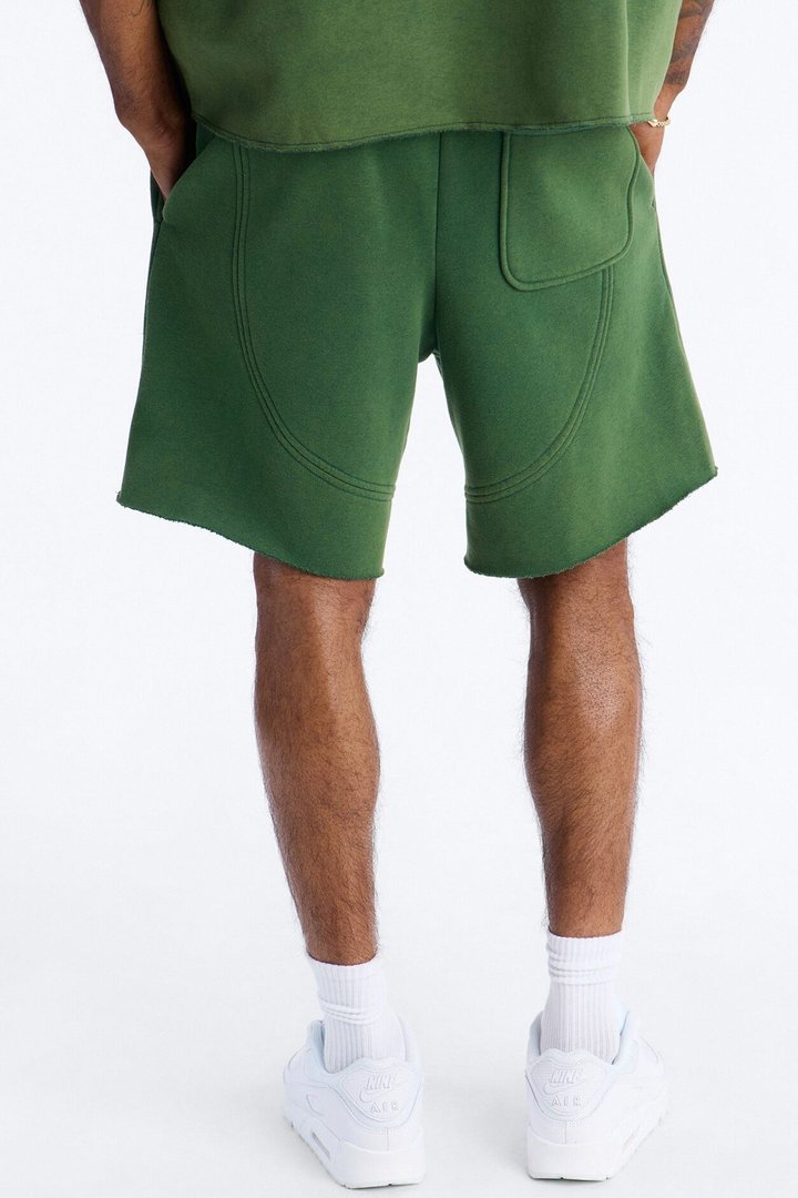 Washed Raw Edge Baggy Sweatshort - Green