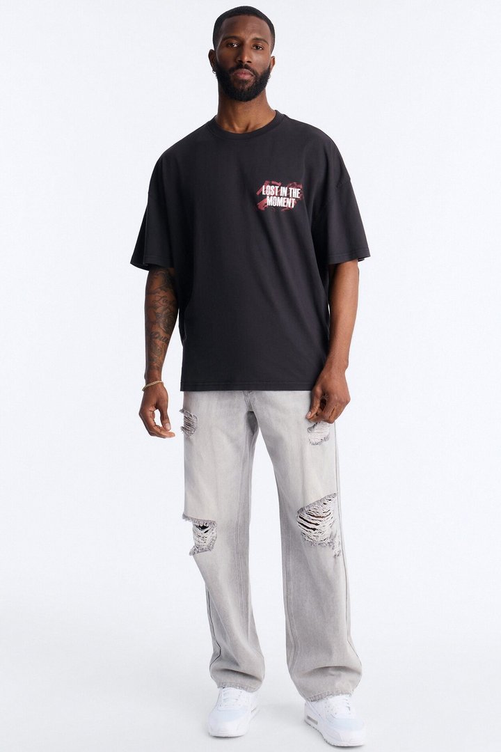Lost In The Moment Oversized Short Sleeve Tee - Black Wash