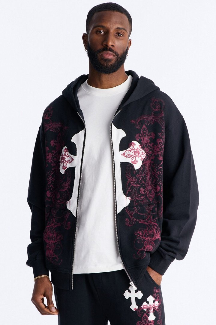 Pick Up Your Cross Patch Zip Hoodie - Black