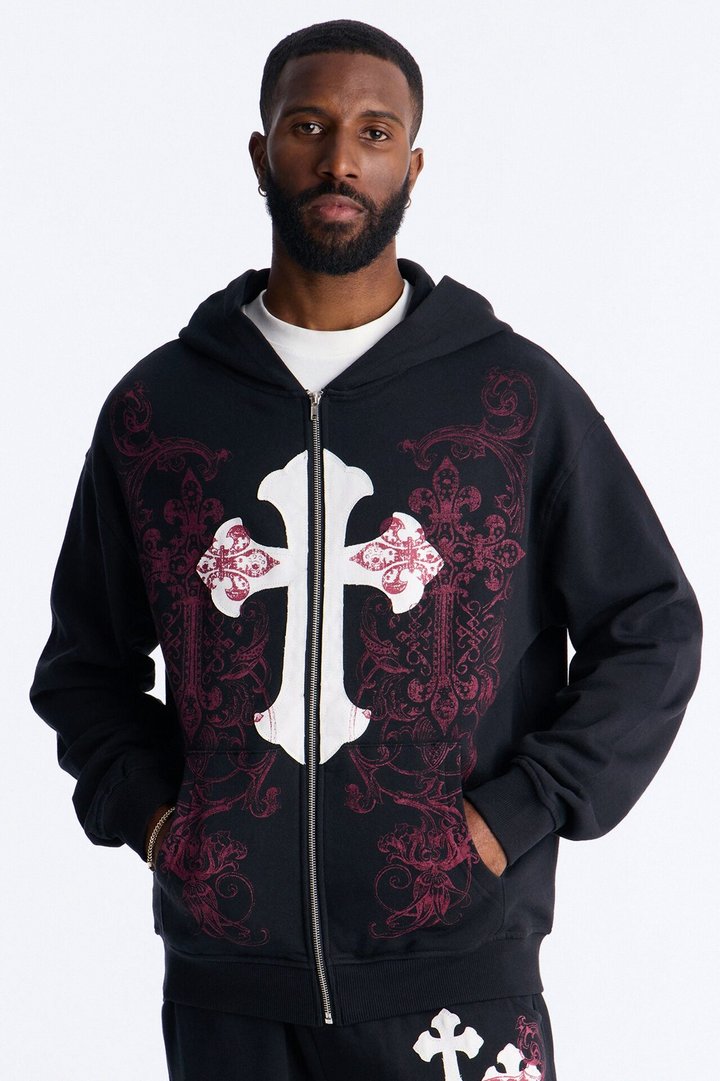 Pick Up Your Cross Patch Zip Hoodie - Black