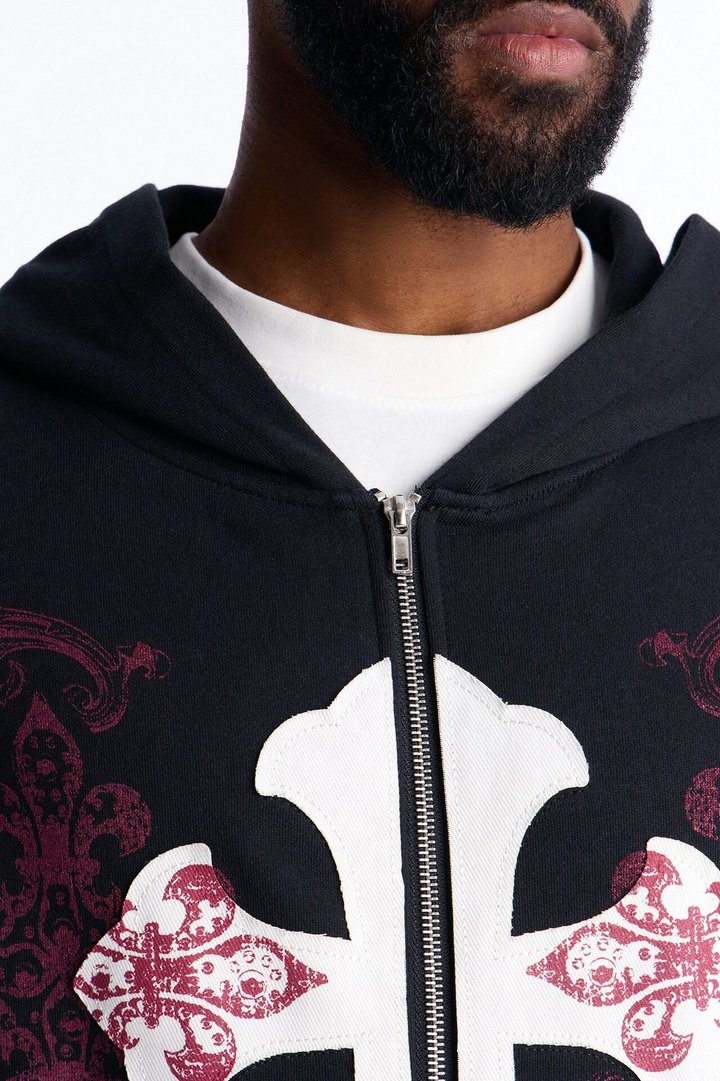 Pick Up Your Cross Patch Zip Hoodie - Black