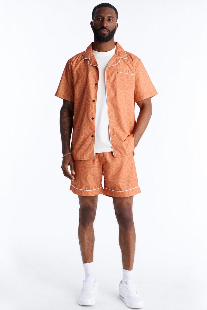 Relaxed Sienna Wave Cuban Collar Shirt - Orange