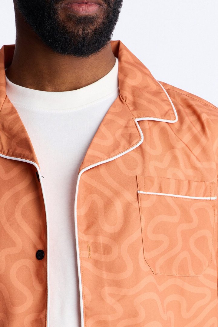 Relaxed Sienna Wave Cuban Collar Shirt - Orange