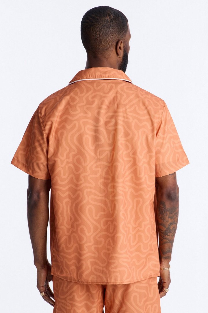 Relaxed Sienna Wave Cuban Collar Shirt - Orange