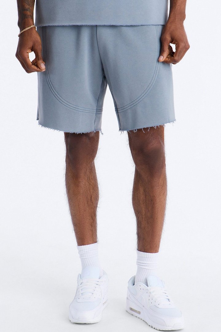 Washed Raw Edge Baggy Sweatshort - Slate Blue
