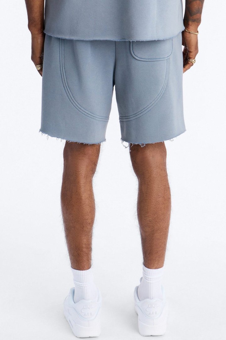 Washed Raw Edge Baggy Sweatshort - Slate Blue