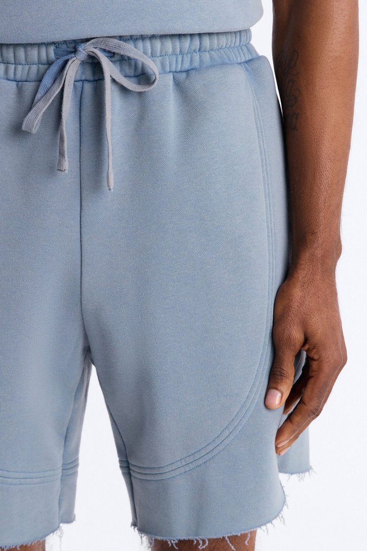 Washed Raw Edge Baggy Sweatshort - Slate Blue
