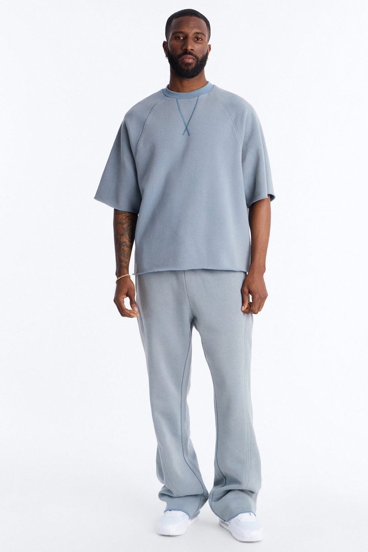 Washed Raw Edge Oversized Tee - Slate Blue