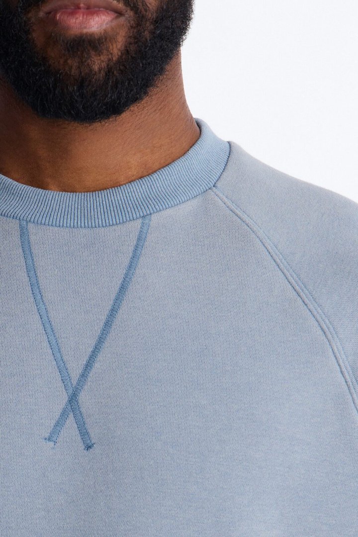 Washed Raw Edge Oversized Tee - Slate Blue