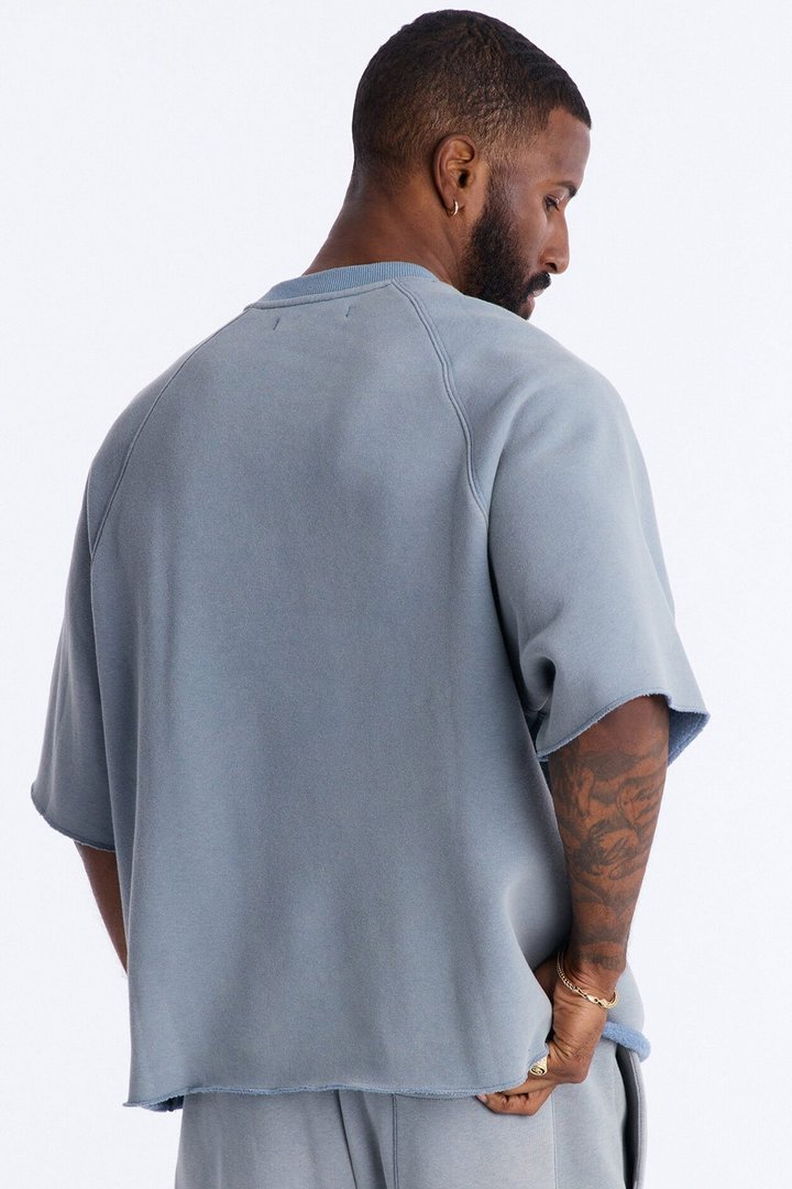 Washed Raw Edge Oversized Tee - Slate Blue