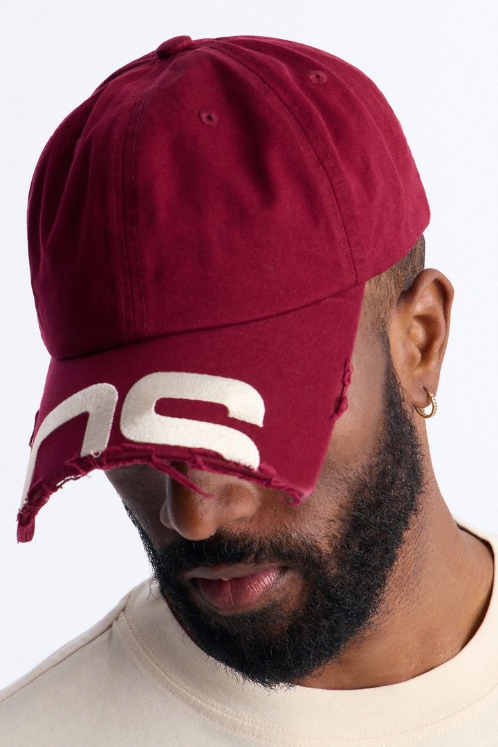 Graphic Shortened Brim Baseball Hat - Burgundy