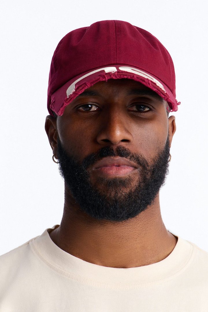 Graphic Shortened Brim Baseball Hat - Burgundy