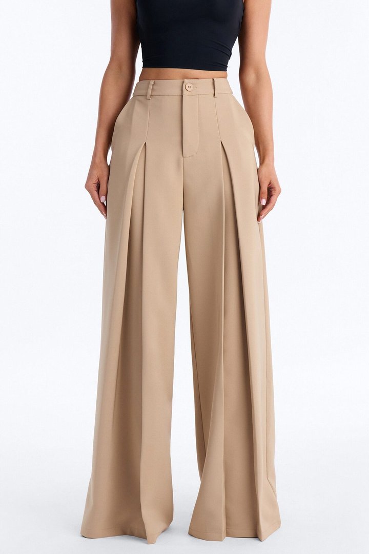 Karianna Crepe Woven Wide Leg Pant 33 - Khaki