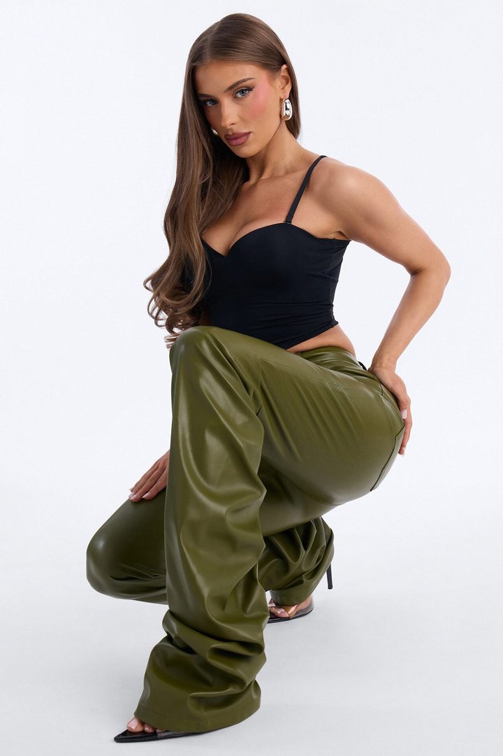 Making A Statement Faux Leather Stacked Pant 36 - Olive