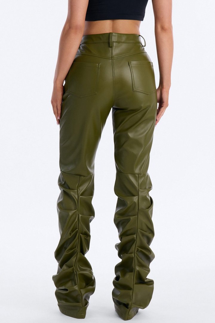 Making A Statement Faux Leather Stacked Pant 36 - Olive