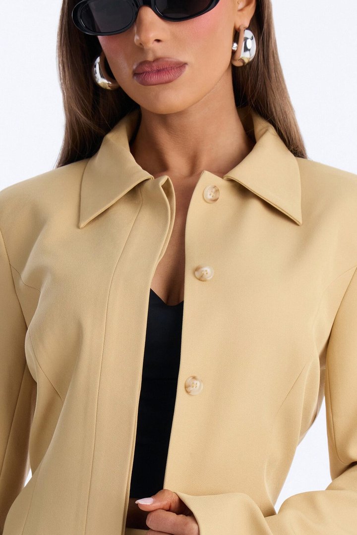 Walk the Talk Fitted Collared Blazer - Khaki