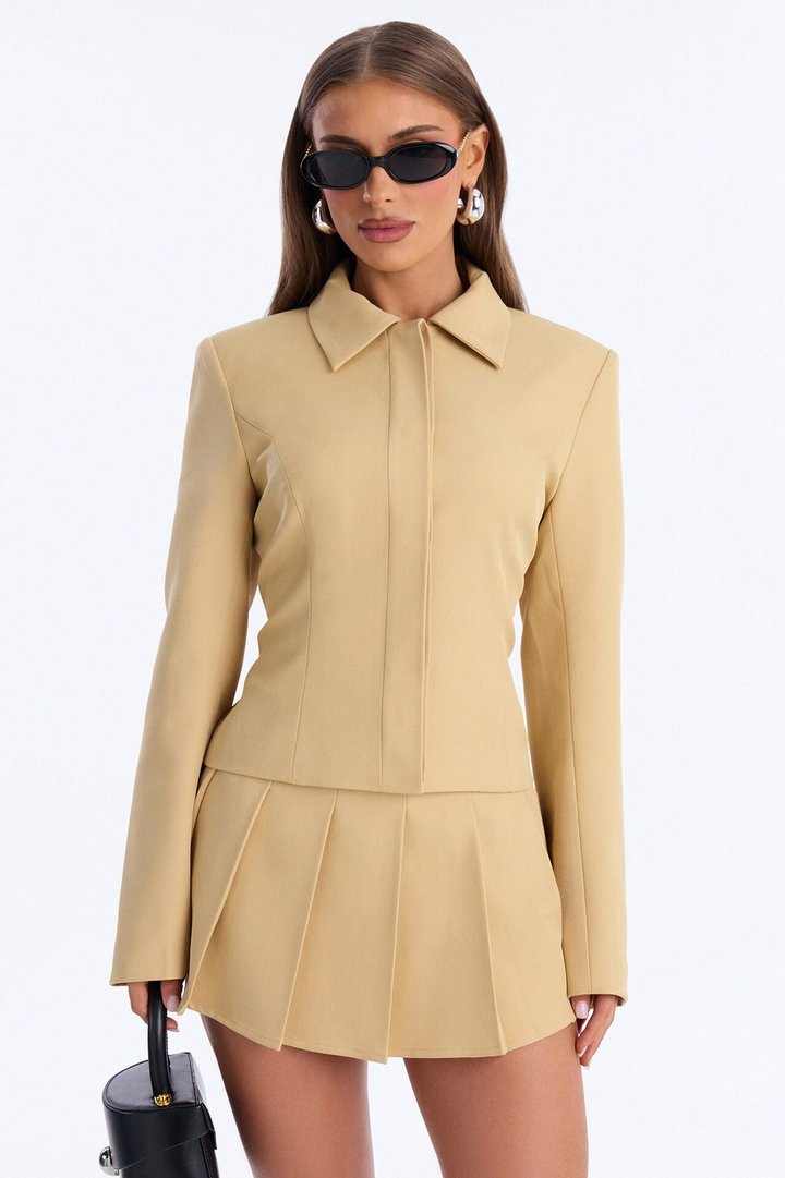 Walk the Talk Fitted Collared Blazer - Khaki