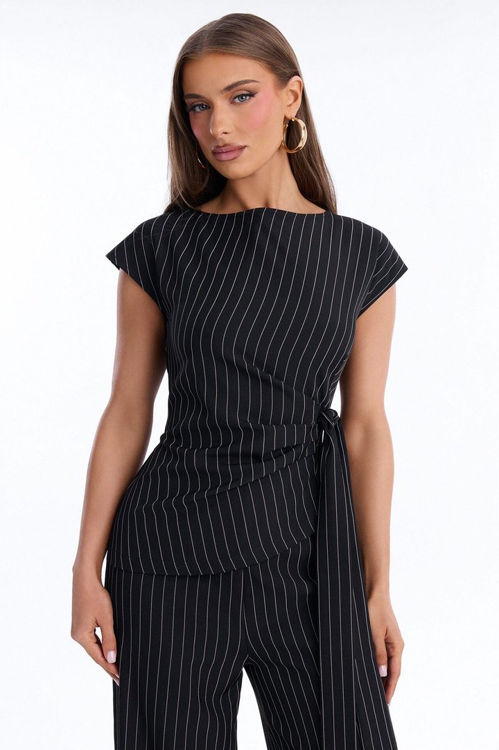 Paulina Pinstripe Wide Leg Jumpsuit - Black