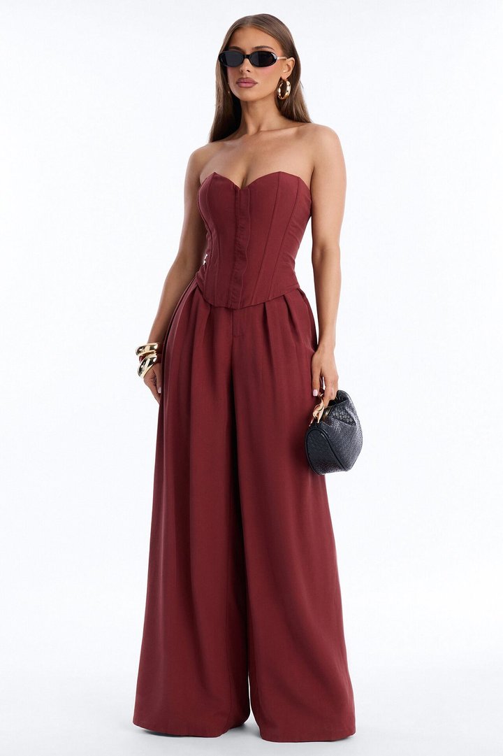 Jenine Corset Wide Leg Pant Set - Rust