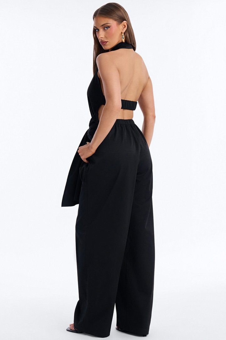 Chelley Cinched Waist Wide Leg Jumpsuit - Black