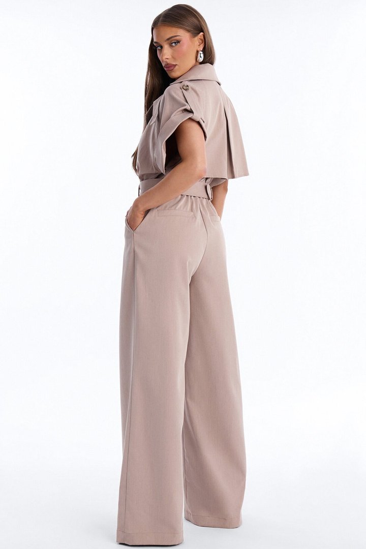 Gayle Belted Trench Jumpsuit - Mocha