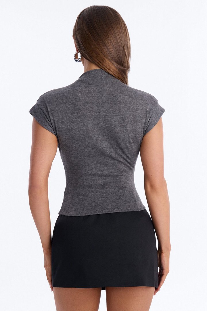 Serene Sculpt Mock Neck Short Sleeve Corset Top - Charcoal