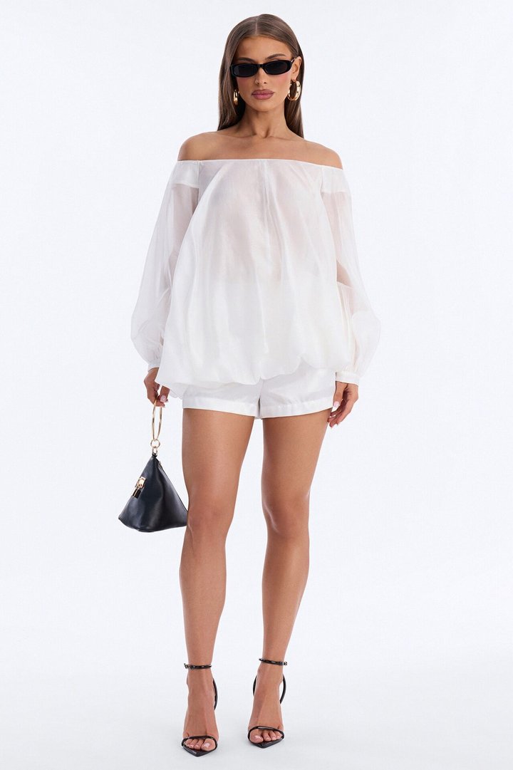 Down To Earth Off Shoulder Short Set - White