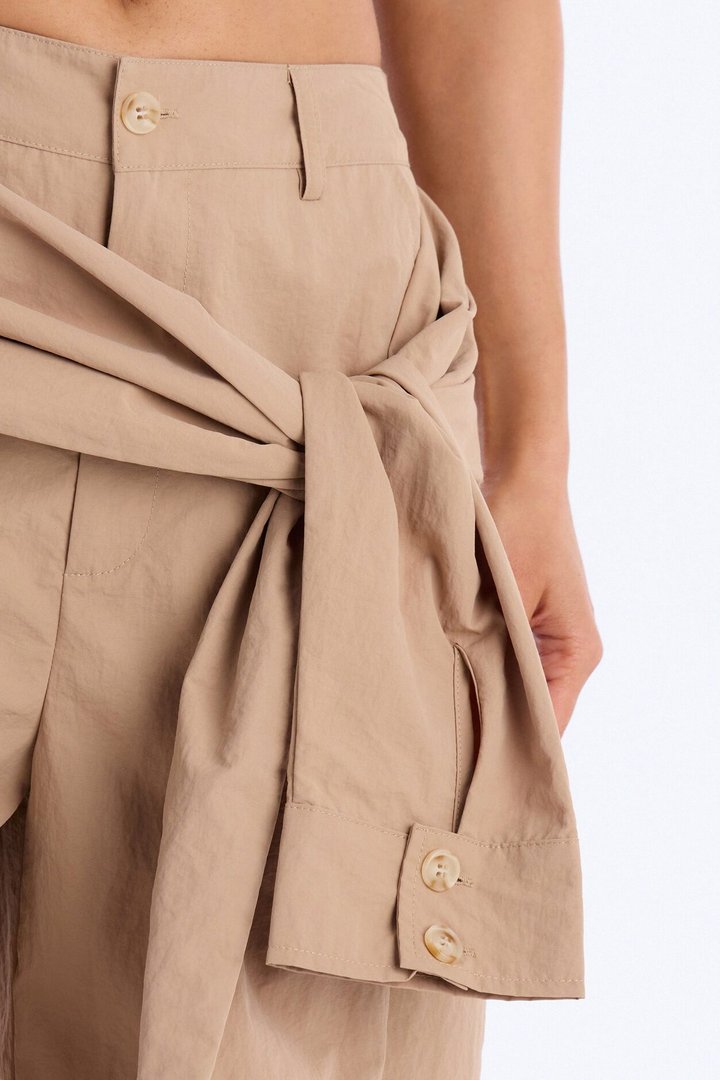 Not Your Man's Button Up Wrap Waist Wide Leg Trouser - Khaki