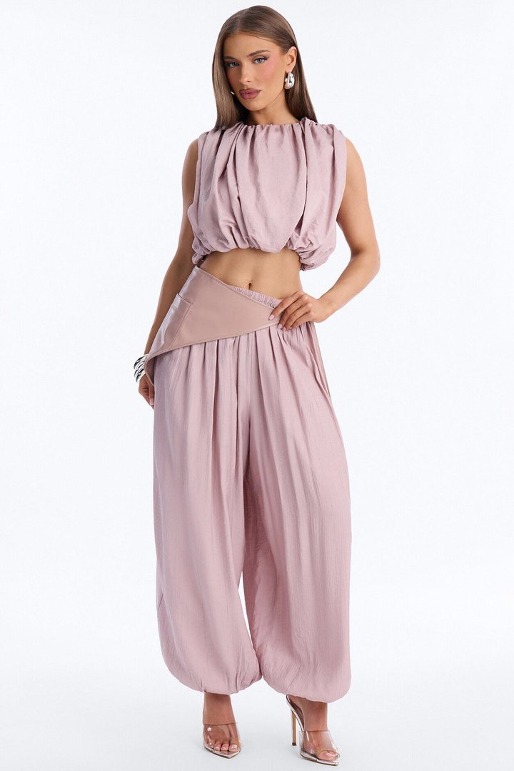 Kristina 3 Piece Balloon Pant Set - Mauve