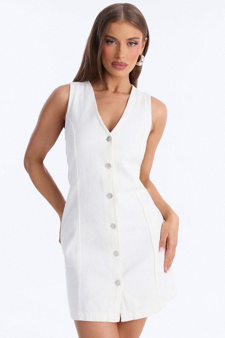 Adalynn Sleeveless Denim Mini Dress - White