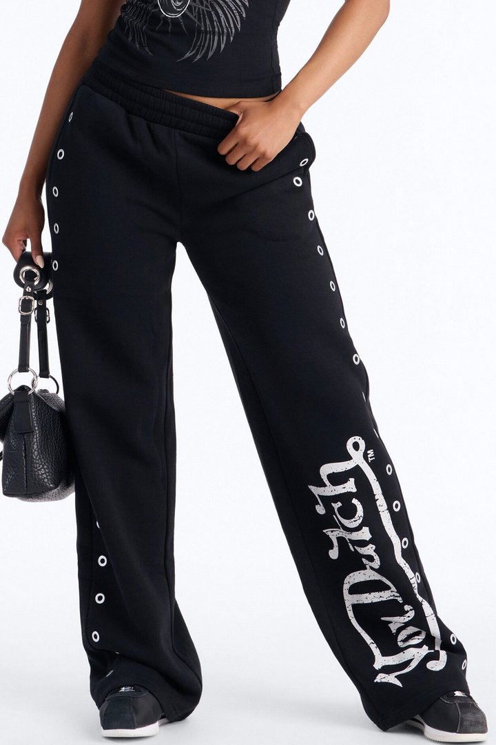 Von Dutch Rocker Wide Leg Grommet Pant - Black