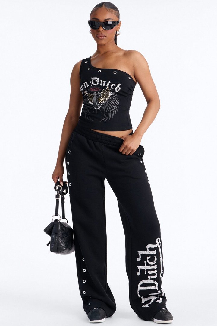 Von Dutch Rocker Wide Leg Grommet Pant - Black