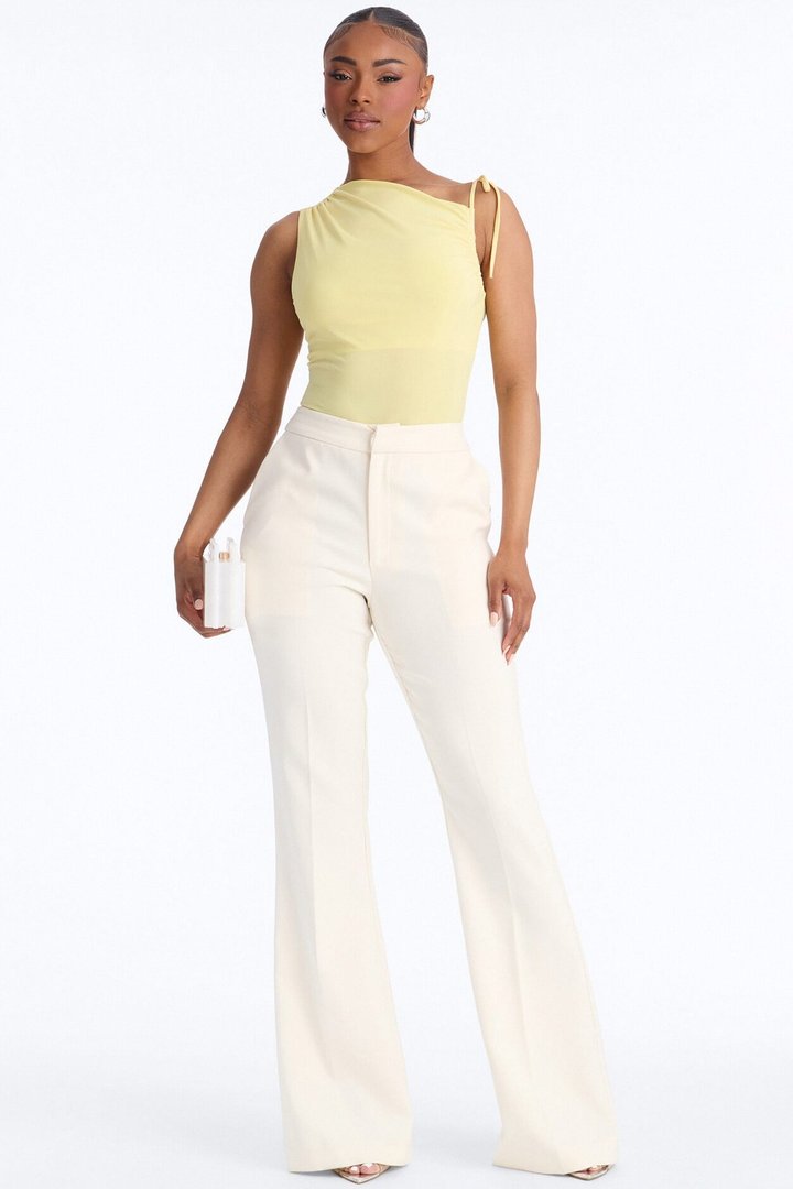 Benny One Shoulder Ruched Tie Strap Top - Butter Yellow
