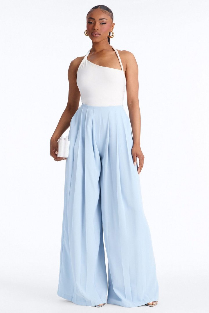 Feminine Feel Crepe Wide Leg Pant 33″ - Light Blue