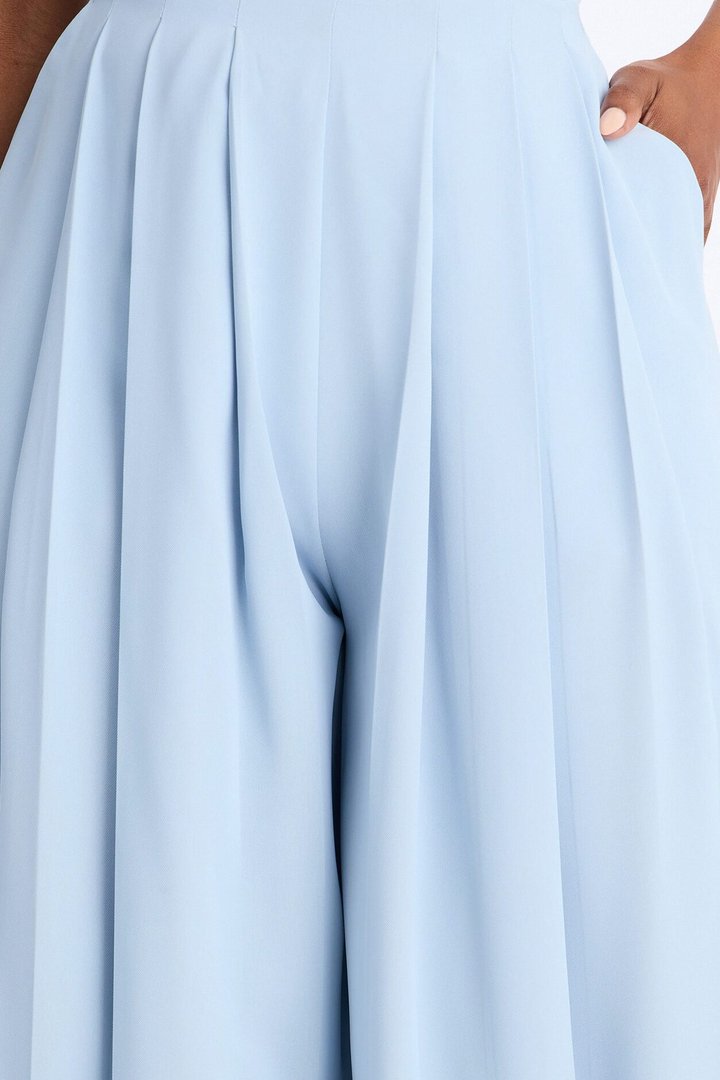 Feminine Feel Crepe Wide Leg Pant 33″ - Light Blue
