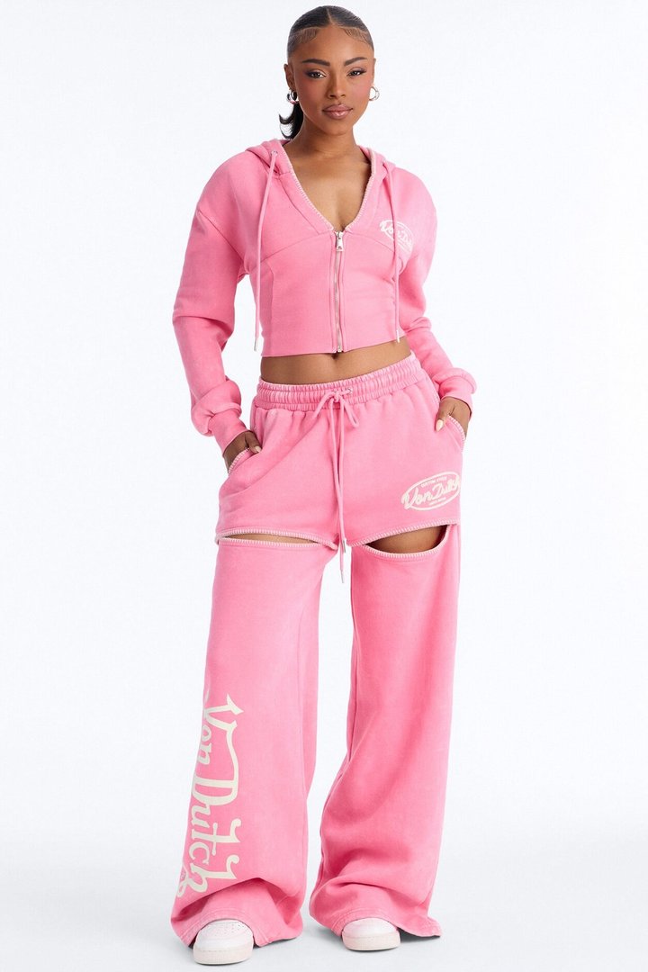 Von Dutch Washed Faded Love Zip Up Sweatshirt - Pink