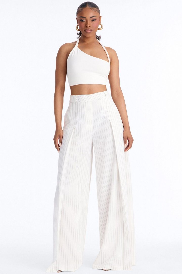 Catch A Break Pinstripe Wide Leg Pant 33″ - White/Black