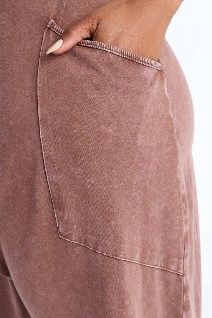 Baggy Days Washed Wide Leg Jumpsuit - Brown