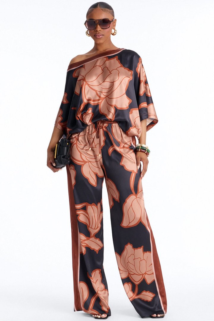 Florinda Satin Pant Set - Black/combo