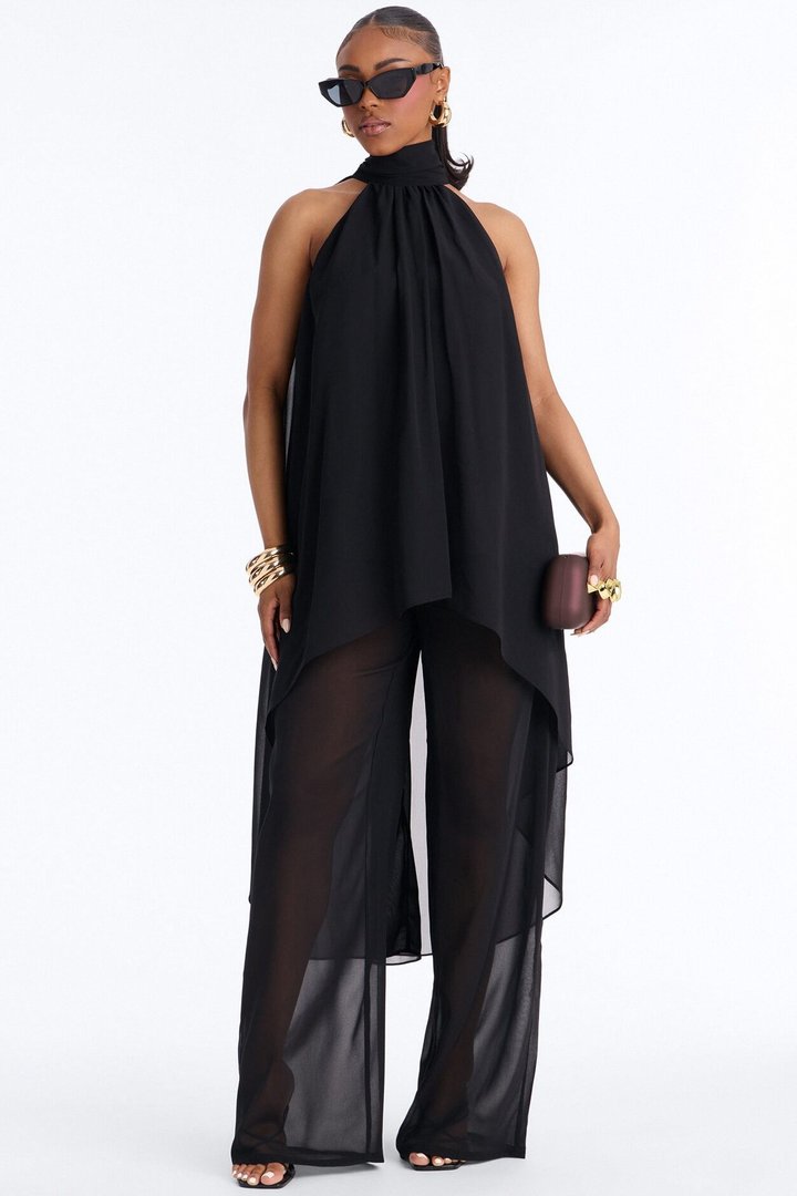 Jocelyn Flowy Halter Pant Set - Black