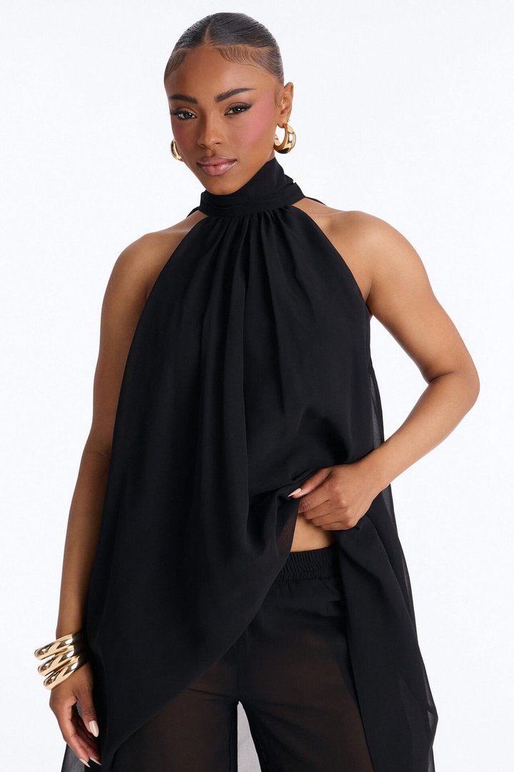 Jocelyn Flowy Halter Pant Set - Black