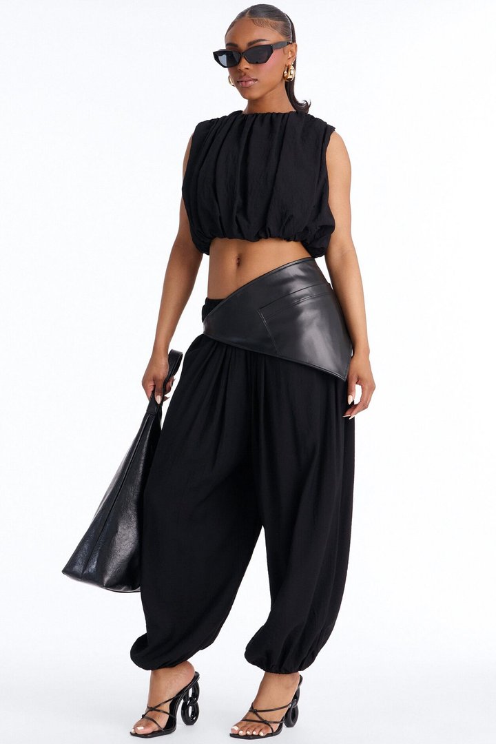 Kristina 3 Piece Balloon Pant Set - Black