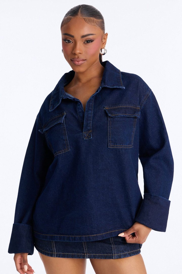 Misty Oversized Denim Top - Dark Wash