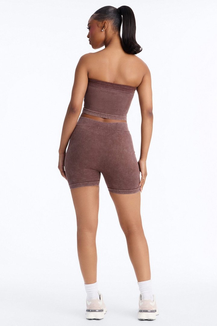 Off Duty Mineral Washed Strapless Short Set - Brown
