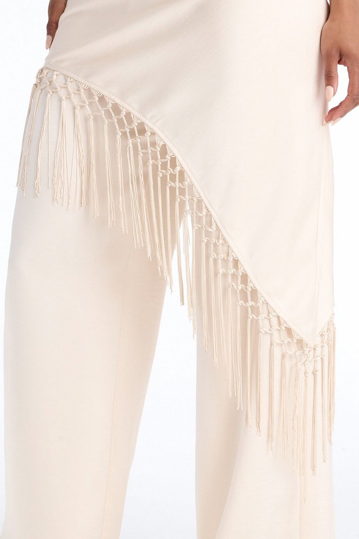 Avara Fringe Halter Pant Set - Cream