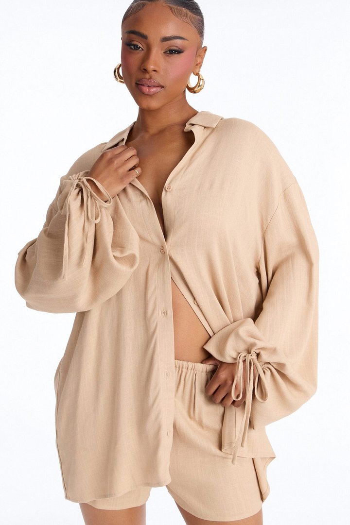 Corinne Linen Short Set - Taupe